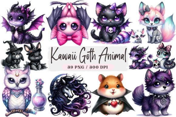 Download Kawaii Goth Animal Clipart Bundle - Kawaii Collection