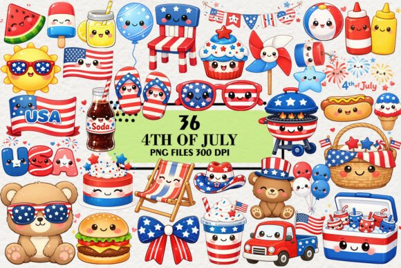 Download Kawaii 4th of July Summer Clipart Bundle - Kawaii Collection