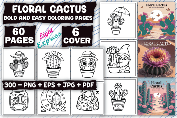 Download Bold &amp; Easy Floral Cactus Coloring Pages - Premium Resources