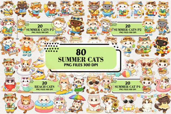 Download 80 Breeds of Kawaii Summer Cat Clipart - Kawaii Collection