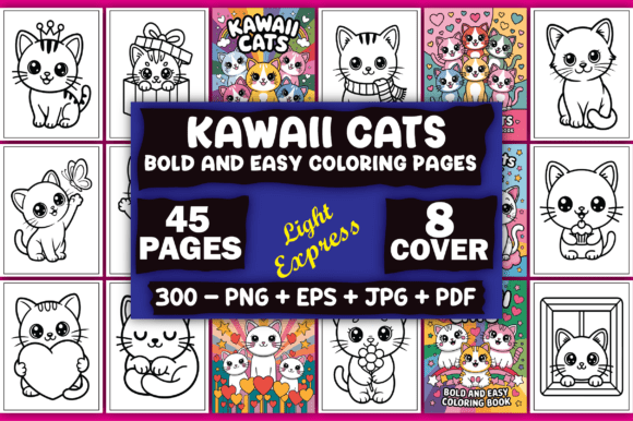 Download Bold and Easy Kawaii Cats Coloring Pages - Kawaii Collection