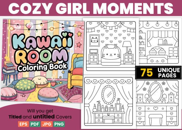 Download Bold Easy Cozy Kawaii Room Coloring Book - Kawaii Collection
